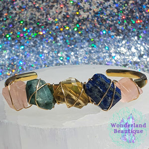 Multi 5 Gemstone Crystal Cuff Bracelet