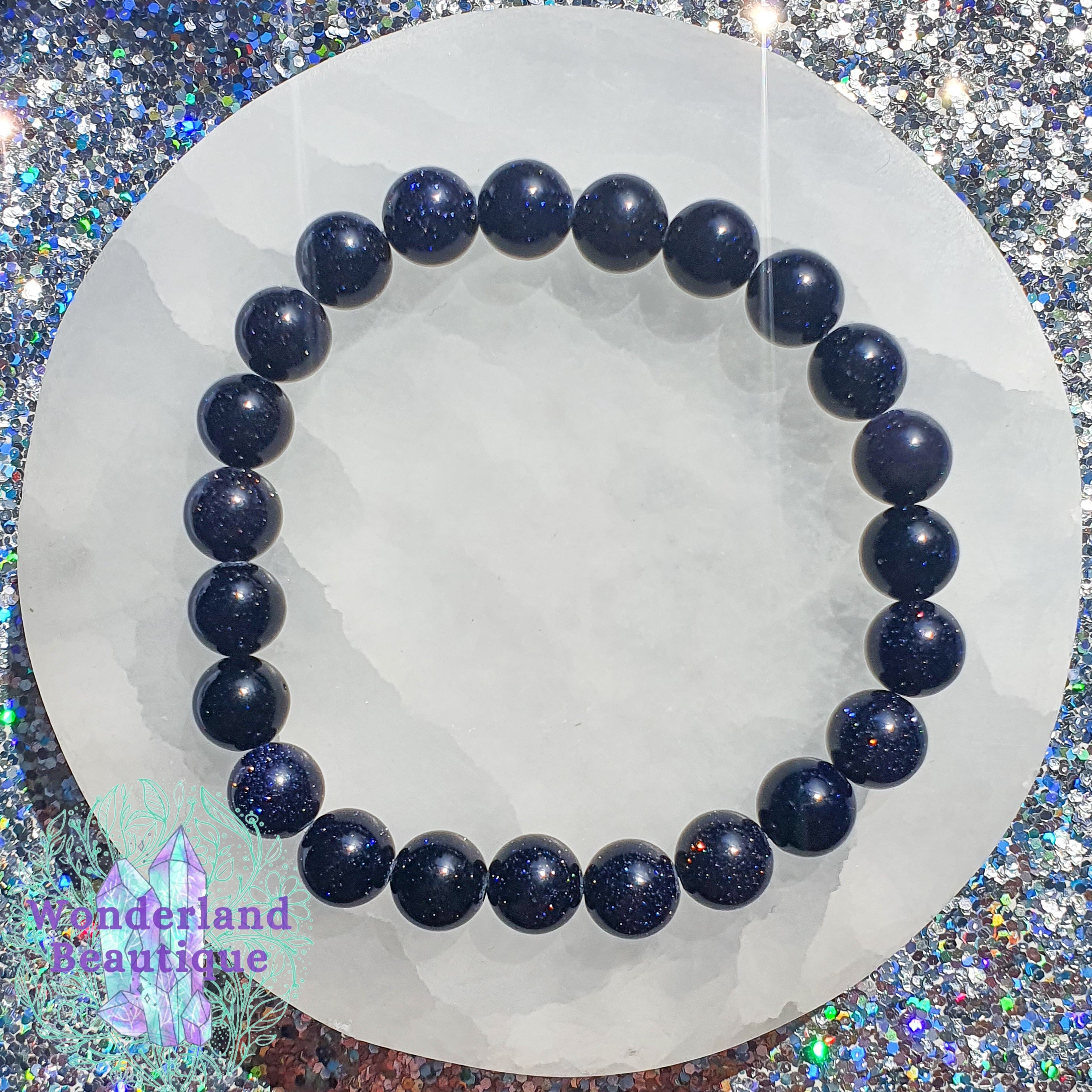 Blue Goldstone Bead Bracelet 8mm