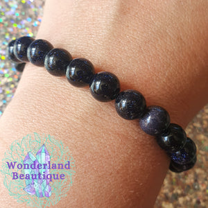 Blue Goldstone Bead Bracelet 8mm