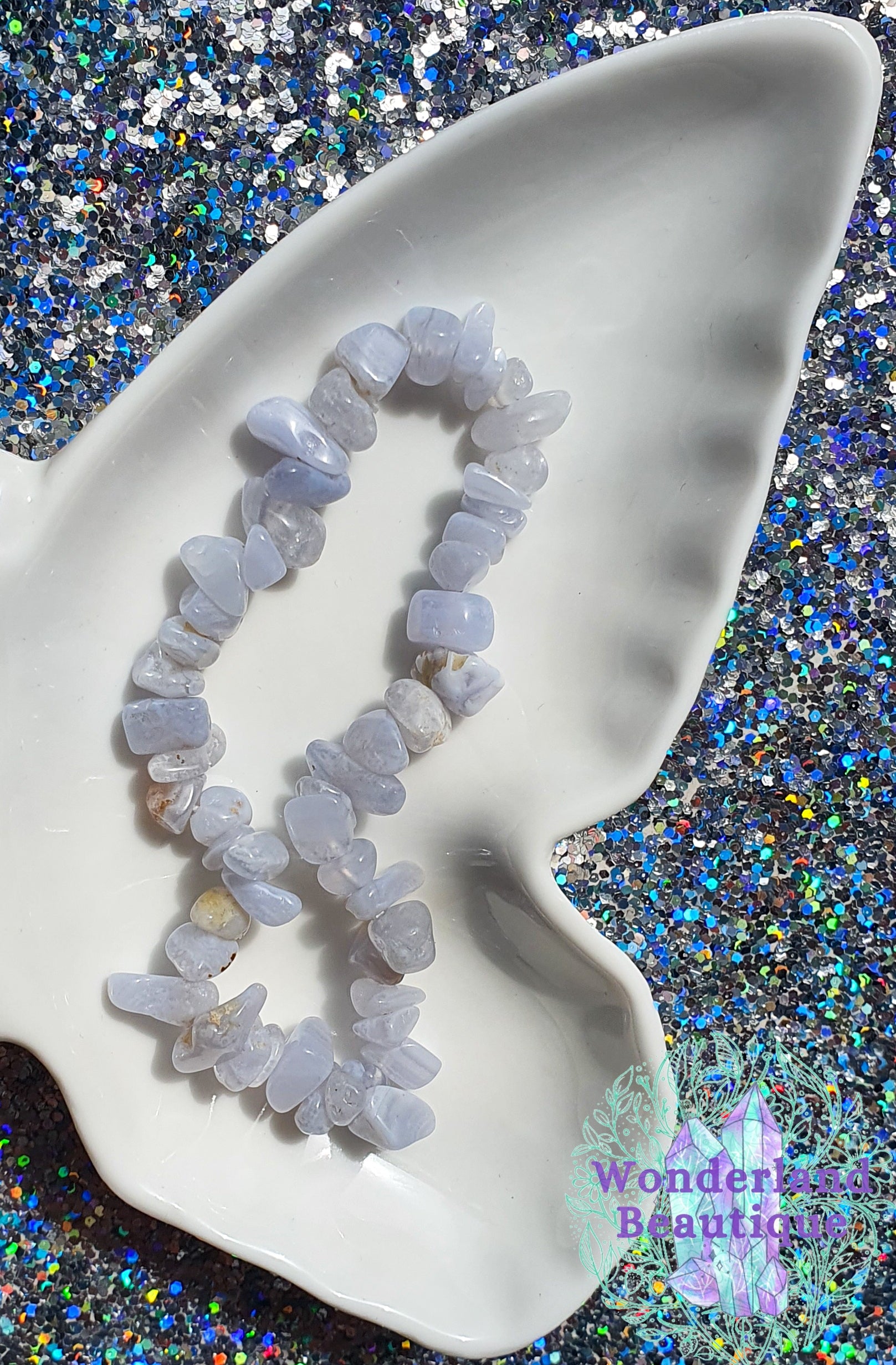 Wonderland Beautique - Blue Lace Agate Chip Bracelet