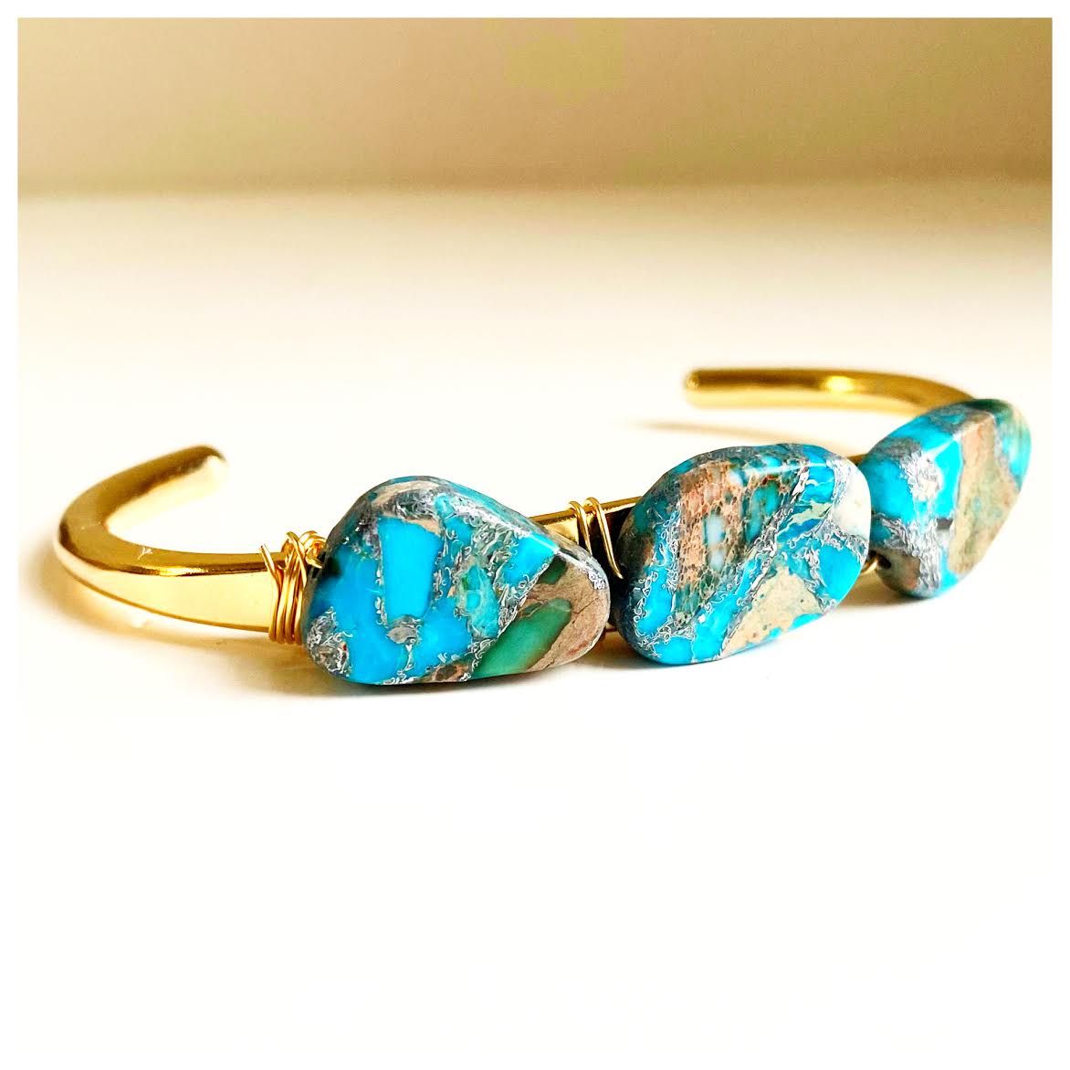 Wonderland Beautique - Blue Picture Jasper Crystal Cuff Bracelet