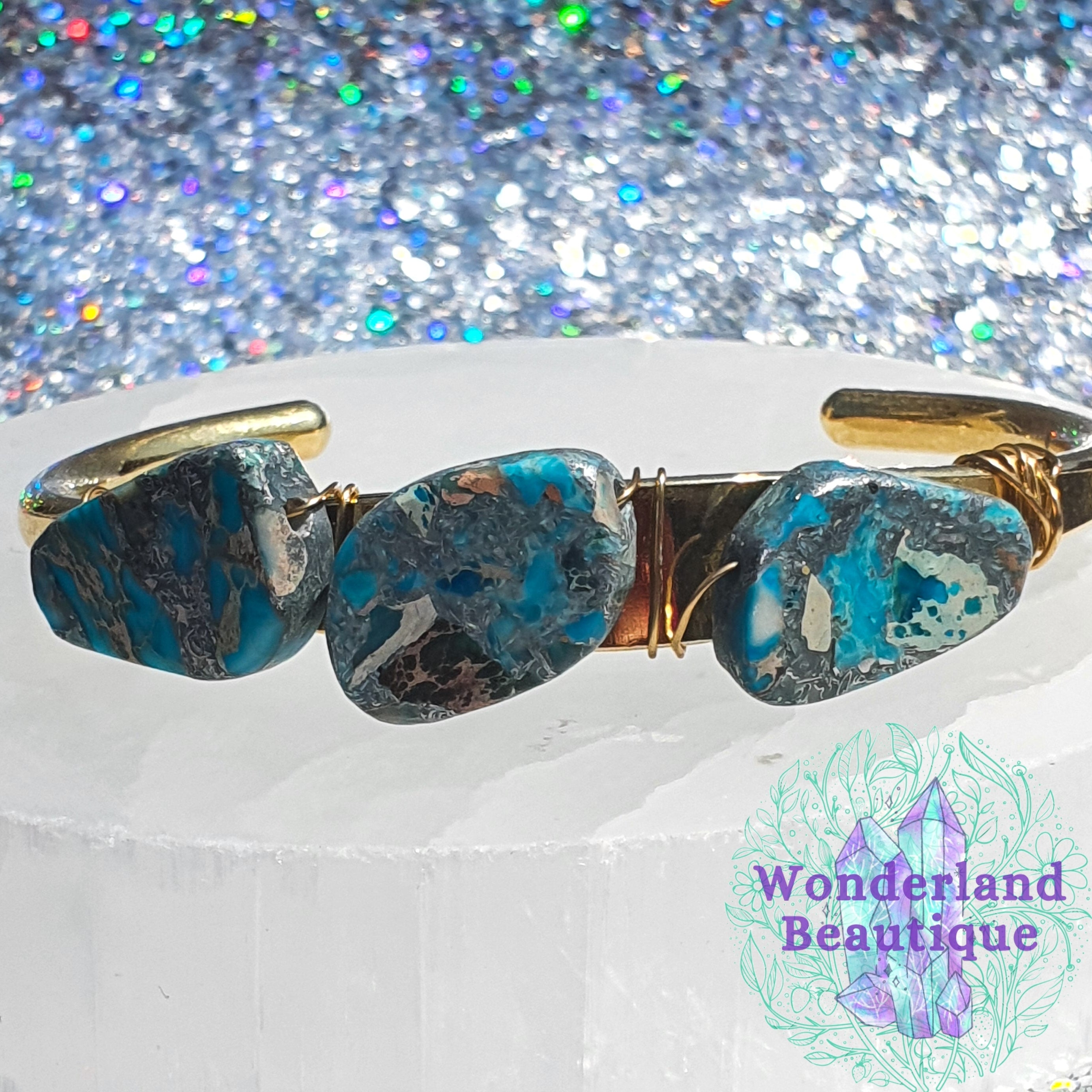 Wonderland Beautique - Blue Picture Jasper Crystal Cuff Bracelet