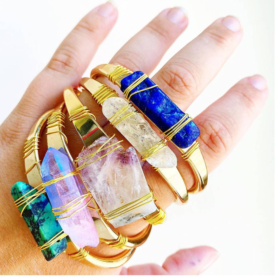 Wonderland Beautique - Pink/Blue Aura Quartz Crystal Cuff Bracelet