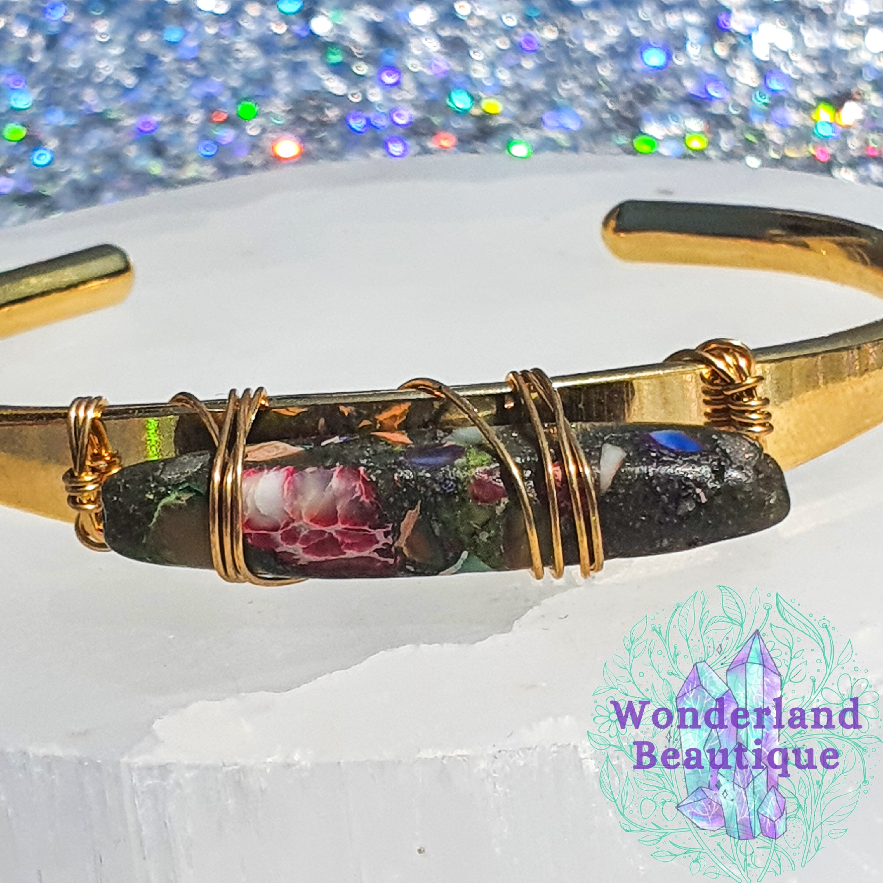 Wonderland Beautique - Picture Jasper Crystal Cuff Bracelet