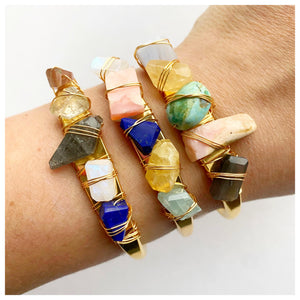 Multi 5 Gemstone Crystal Cuff Bracelet