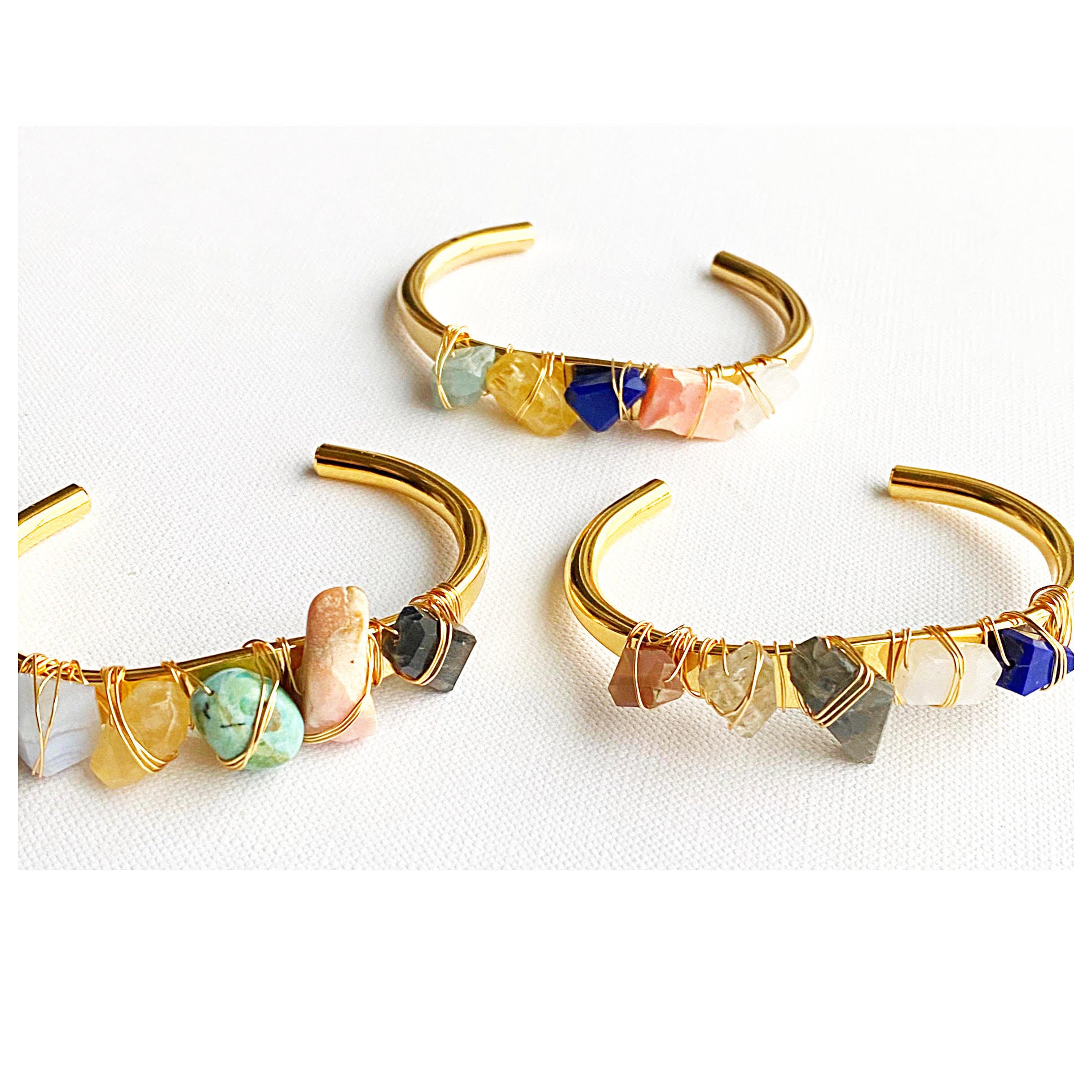 Multi 5 Gemstone Crystal Cuff Bracelet