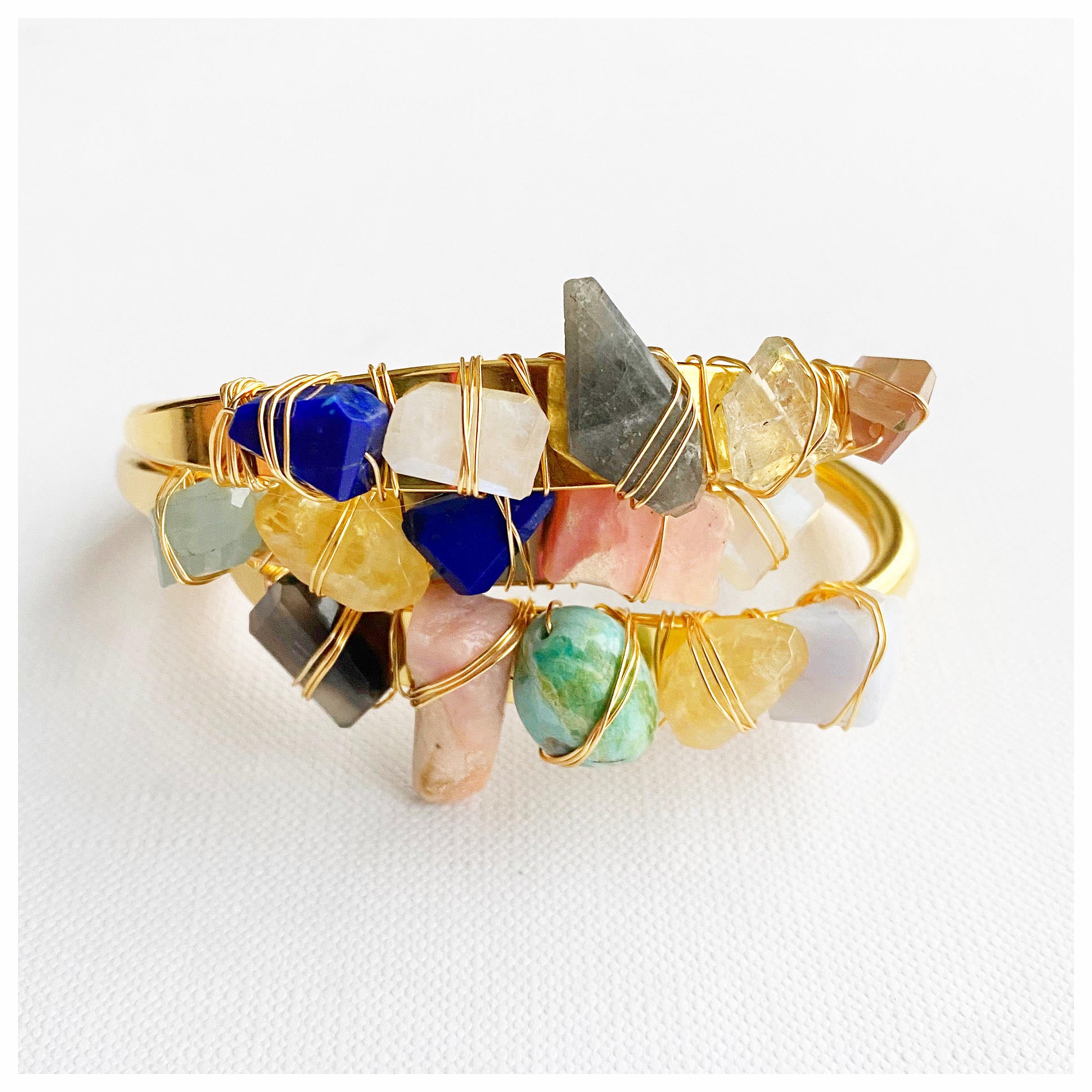 Multi 5 Gemstone Crystal Cuff Bracelet