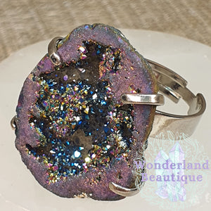 Wonderland Beautique - Rainbow Titanium Aura Druzy Geode Ring