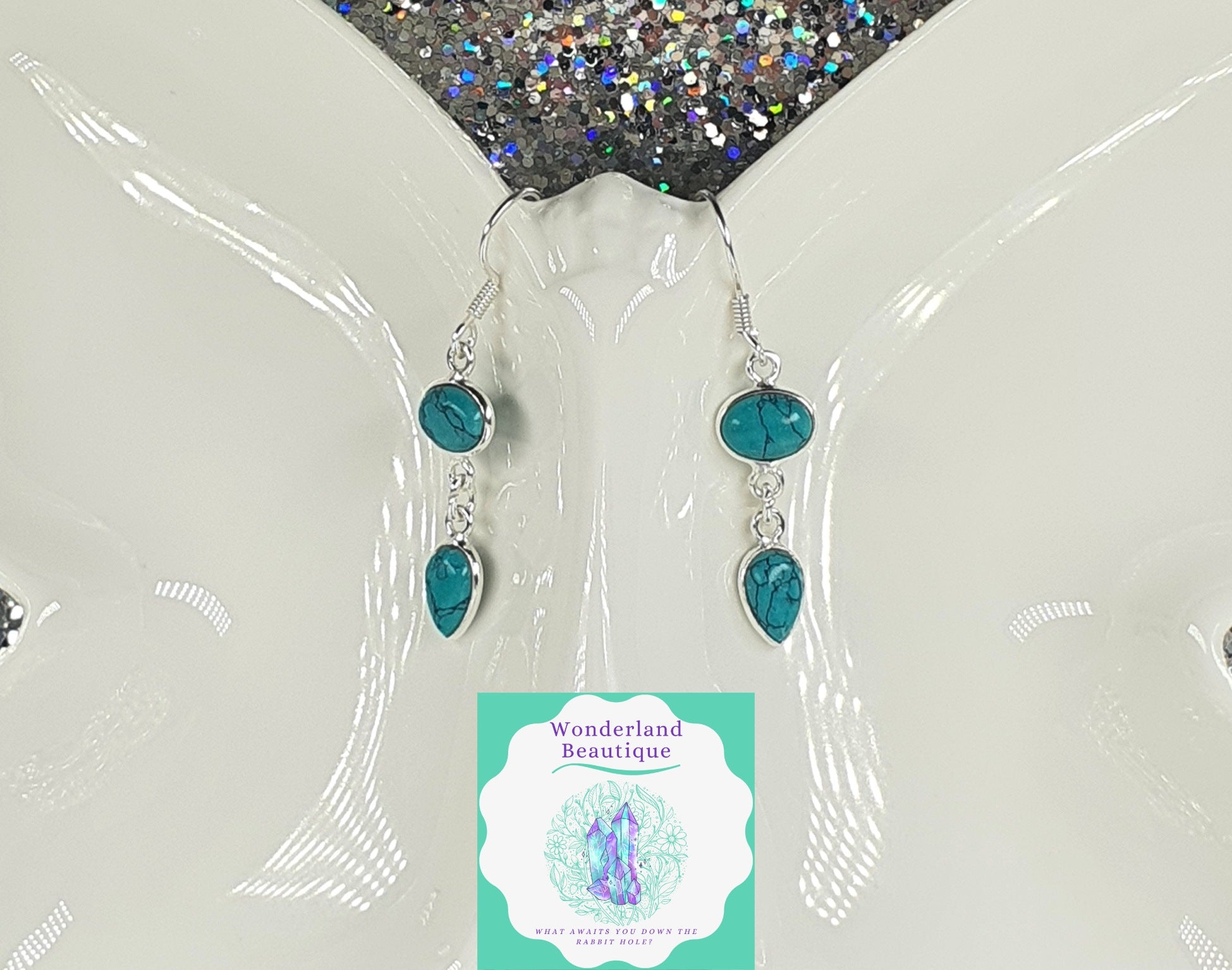 Wonderland Beautique - Double-Drop Turquoise Earrings