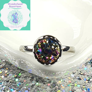 Wonderland Beautique - Boxed Rainbow Titanium Aura Druzy 8mm Ring