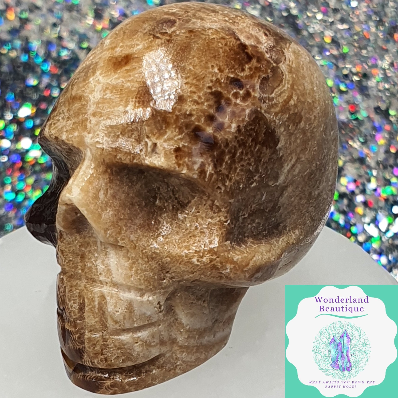 Wonderland Beautique - Root Beer Calcite Skull