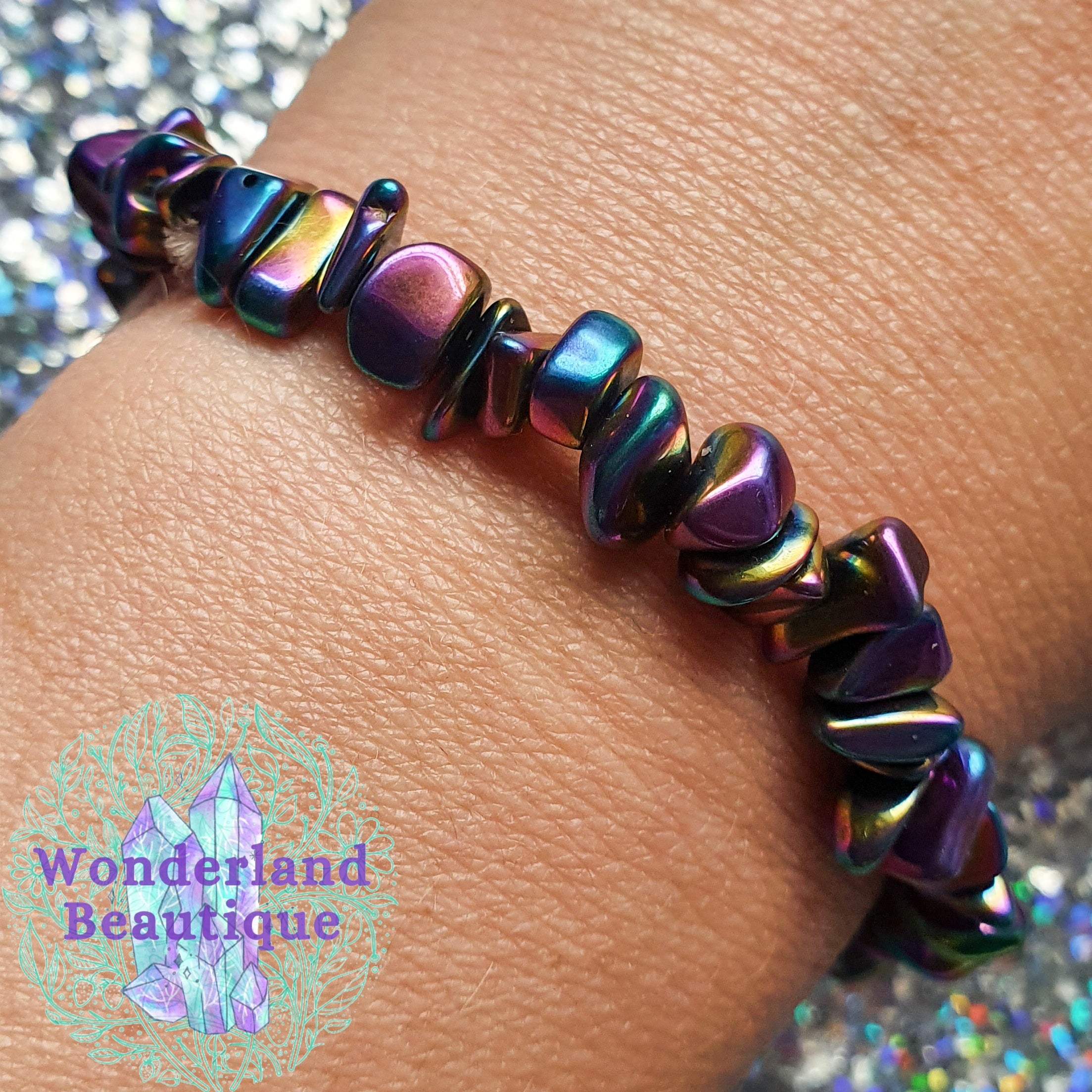 Rainbow Hematite Chip Bracelet