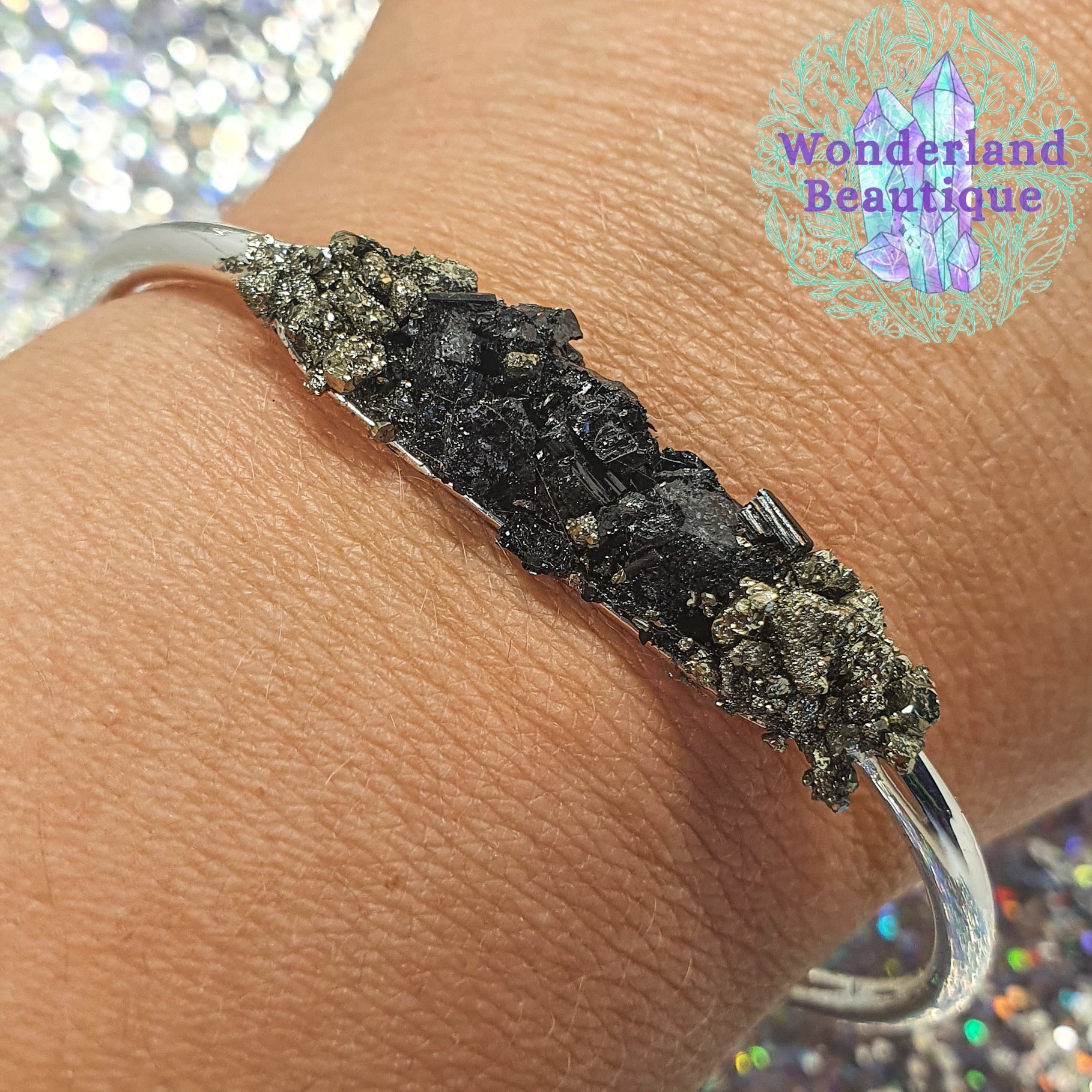 Wonderland Beautique - Raw Black Tourmaline Cuff Bracelet