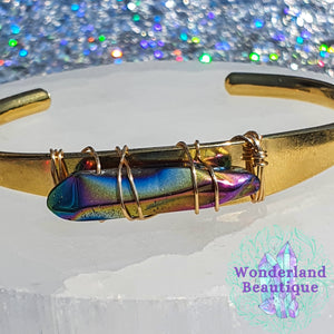 Titanium Aura Quartz Crystal Cuff Bracelet