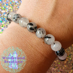 Load image into Gallery viewer, Tourmalinated Quartz Bead Bracelet 8mm
